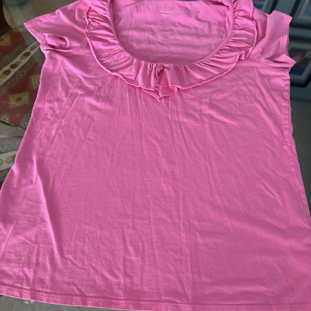 Lilly Pulitzer XL Pink Ruffled Neck Top